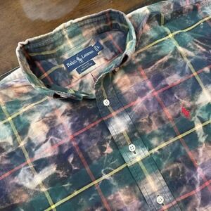 Ralph Lauren Shirt‎ Mens Large Multicolor Plaid Blake Button Down Tie Dye Casual